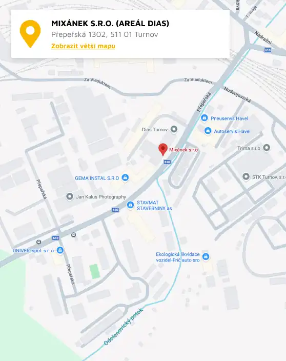 Mapa provozovny Mixánek s.r.o., Přepeřská 1302, areál DIAS, Turnov